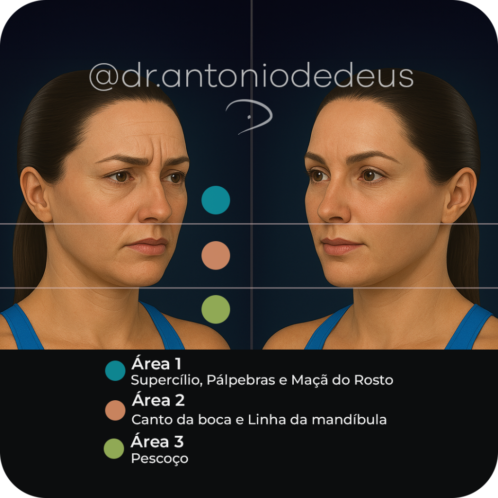 As áreas que o fastlifting atua estão representadas. Sendo 3 áreas que representam os incômodos das mulheres.