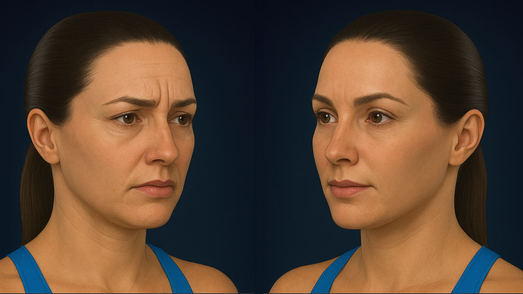 Ilustração que representa o antes e depois de alguém que realizou o fastlifting de face.