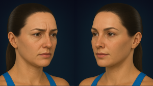 Ilustração que representa o antes e depois de alguém que realizou o fastlifting de face.